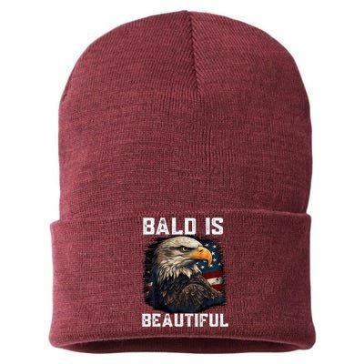 Bald Is Beautiful 4th Of July Independence Day Bald Eagle Sustainable Knit Beanie