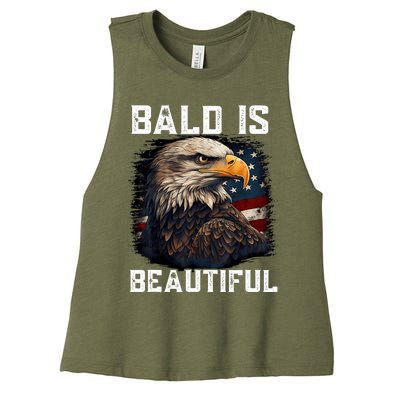 Bald Is Beautiful 4th Of July Independence Day Bald Eagle Women's Racerback Cropped Tank