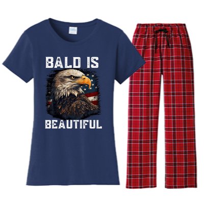 Bald Is Beautiful 4th Of July Independence Day Bald Eagle Women's Flannel Pajama Set