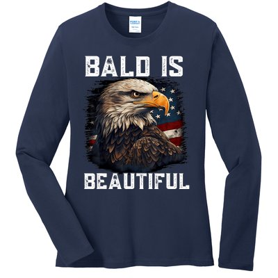 Bald Is Beautiful 4th Of July Independence Day Bald Eagle Ladies Long Sleeve Shirt