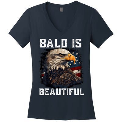 Bald Is Beautiful 4th Of July Independence Day Bald Eagle Women's V-Neck T-Shirt