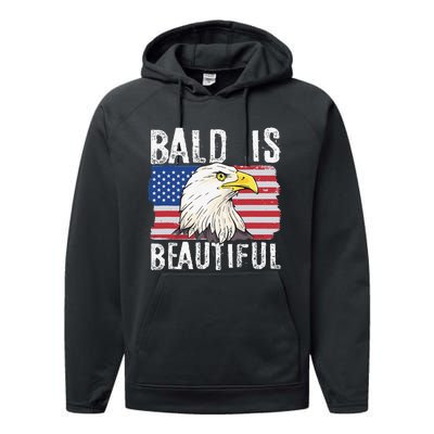 Bald Is Beautiful 4th of July Independence Day Bald Eagle Performance Fleece Hoodie