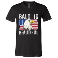 Bald Is Beautiful 4th of July Independence Day Bald Eagle V-Neck T-Shirt