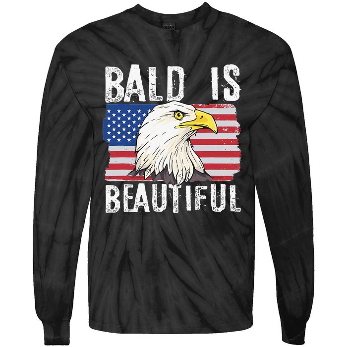 Bald Is Beautiful 4th of July Independence Day Bald Eagle Tie-Dye Long Sleeve Shirt