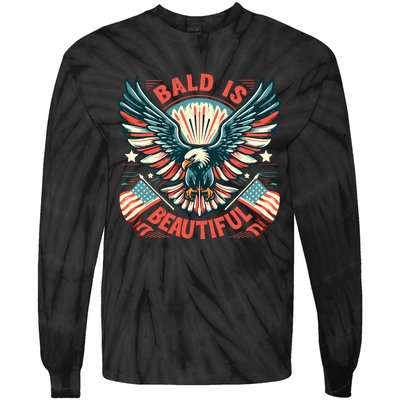 Bald Is Beautiful 4th Of July Independence Day America Eagle Tie-Dye Long Sleeve Shirt