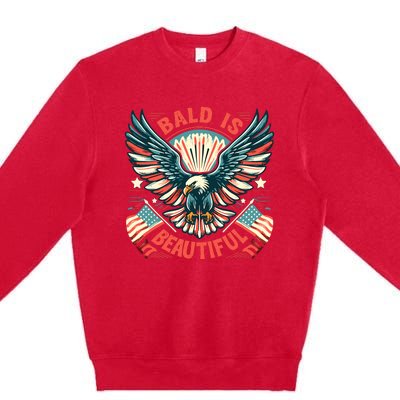 Bald Is Beautiful 4th Of July Independence Day America Eagle Premium Crewneck Sweatshirt