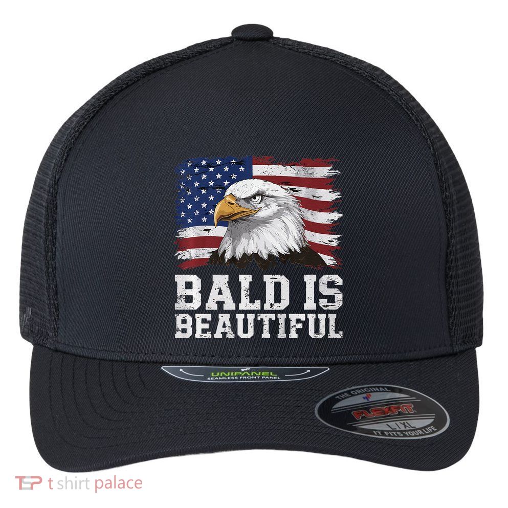 Bald Is Beautiful 4th Of July Independence Day Bald Eagle Premium Flexfit Unipanel Trucker Cap