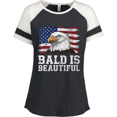 Bald Is Beautiful 4th Of July Independence Day Bald Eagle Premium Enza Ladies Jersey Colorblock Tee