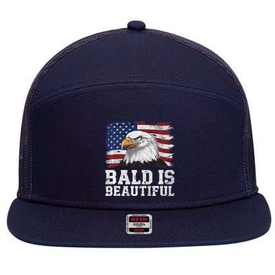 Bald Is Beautiful 4th Of July Independence Day Bald Eagle Premium 7 Panel Mesh Trucker Snapback Hat