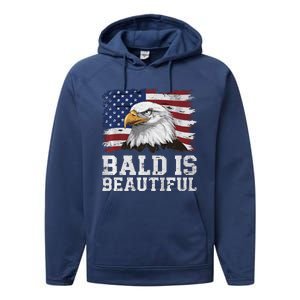 Bald Is Beautiful 4th Of July Independence Day Bald Eagle Premium Performance Fleece Hoodie