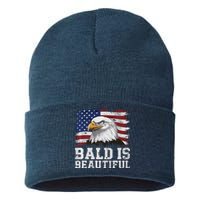 Bald Is Beautiful 4th Of July Independence Day Bald Eagle Premium Sustainable Knit Beanie