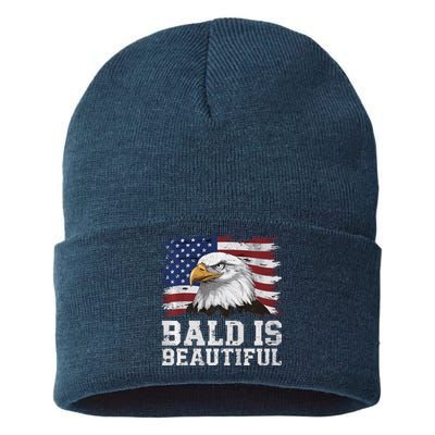 Bald Is Beautiful 4th Of July Independence Day Bald Eagle Premium Sustainable Knit Beanie