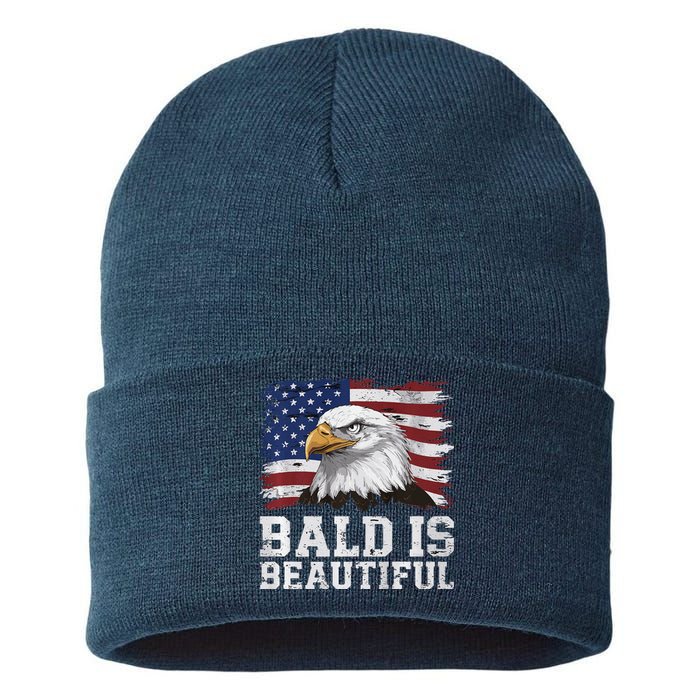 Bald Is Beautiful 4th Of July Independence Day Bald Eagle Premium Sustainable Knit Beanie