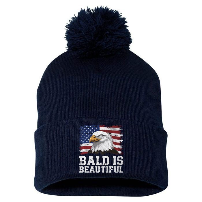 Bald Is Beautiful 4th Of July Independence Day Bald Eagle Premium Pom Pom 12in Knit Beanie