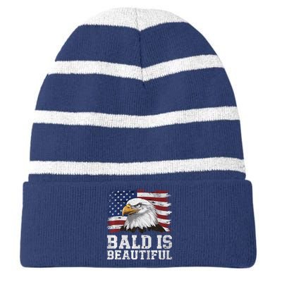 Bald Is Beautiful 4th Of July Independence Day Bald Eagle Premium Striped Beanie with Solid Band