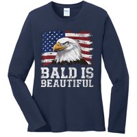 Bald Is Beautiful 4th Of July Independence Day Bald Eagle Premium Ladies Long Sleeve Shirt