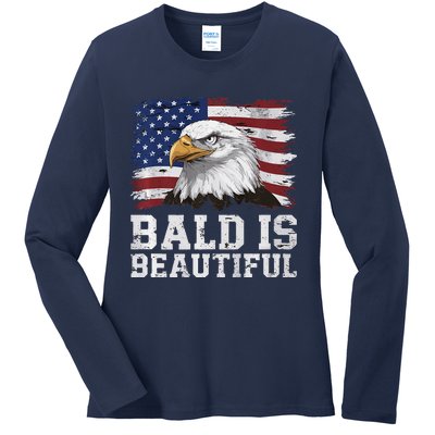 Bald Is Beautiful 4th Of July Independence Day Bald Eagle Premium Ladies Long Sleeve Shirt