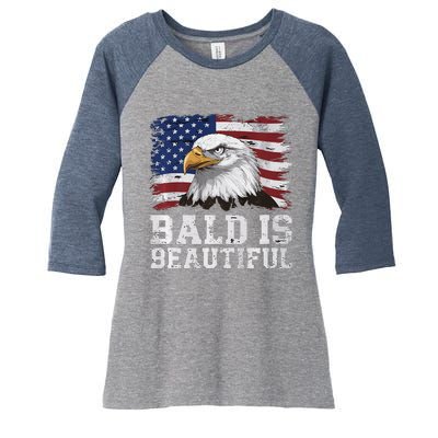 Bald Is Beautiful 4th Of July Independence Day Bald Eagle Premium Women's Tri-Blend 3/4-Sleeve Raglan Shirt