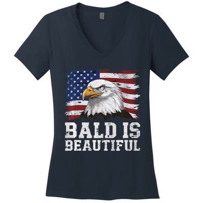 Bald Is Beautiful 4th Of July Independence Day Bald Eagle Premium Women's V-Neck T-Shirt