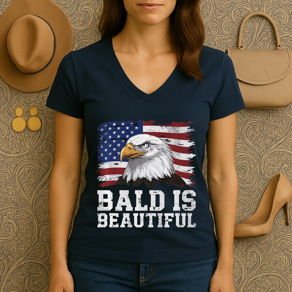 Bald Is Beautiful 4th Of July Independence Day Bald Eagle Premium Women's V-Neck T-Shirt