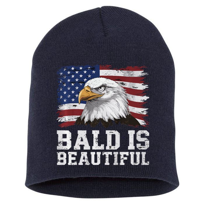 Bald Is Beautiful 4th Of July Independence Day Bald Eagle Premium Short Acrylic Beanie