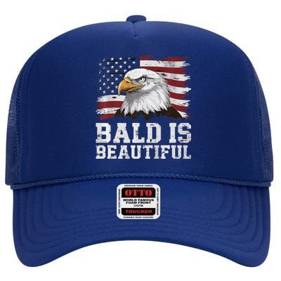 Bald Is Beautiful 4th Of July Independence Day Bald Eagle Premium High Crown Mesh Back Trucker Hat