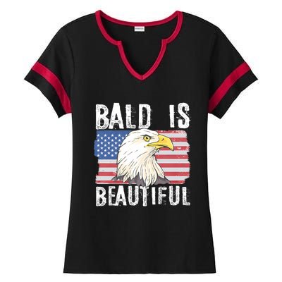 Bald Is Beautiful 4th Of July Independence Day Bald Eagle Ladies Halftime Notch Neck Tee