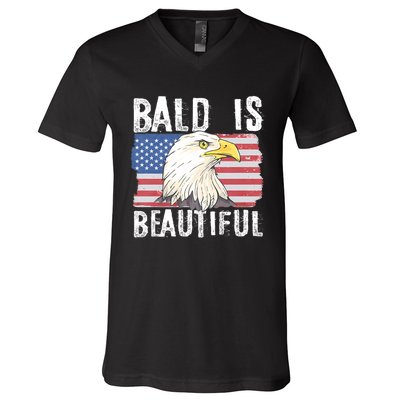 Bald Is Beautiful 4th Of July Independence Day Bald Eagle V-Neck T-Shirt