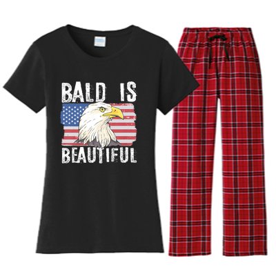 Bald Is Beautiful 4th Of July Independence Day Bald Eagle Women's Flannel Pajama Set