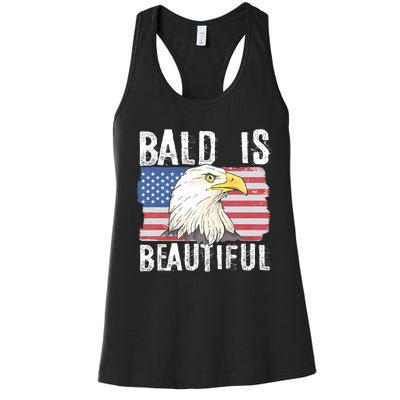 Bald Is Beautiful 4th Of July Independence Day Bald Eagle Women's Racerback Tank