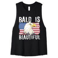 Bald Is Beautiful 4th Of July Independence Day Bald Eagle Women's Racerback Cropped Tank