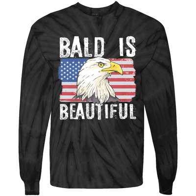 Bald Is Beautiful 4th Of July Independence Day Bald Eagle Tie-Dye Long Sleeve Shirt