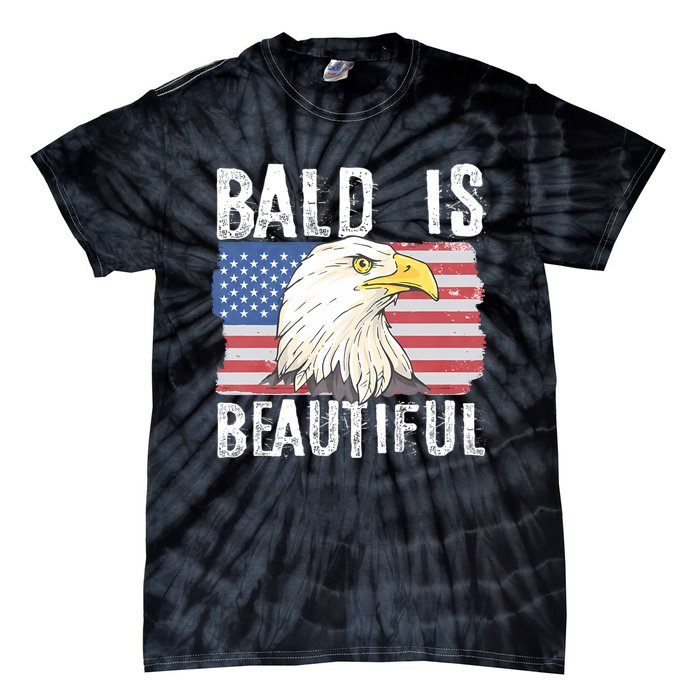 Bald Is Beautiful 4th Of July Independence Day Bald Eagle Tie-Dye T-Shirt