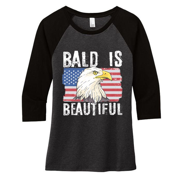 Bald Is Beautiful 4th Of July Independence Day Bald Eagle Women's Tri-Blend 3/4-Sleeve Raglan Shirt