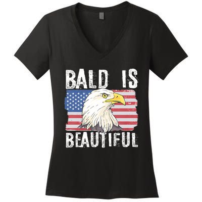 Bald Is Beautiful 4th Of July Independence Day Bald Eagle Women's V-Neck T-Shirt