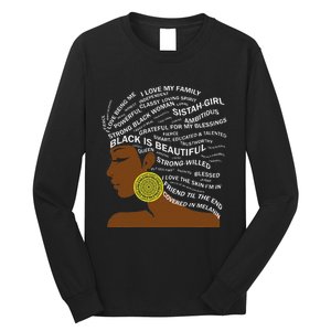 Black Is Beautiful Words In Natural Hair Afro Black Woman Long Sleeve Shirt