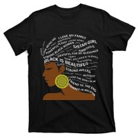 Black Is Beautiful Words In Natural Hair Afro Black Woman T-Shirt