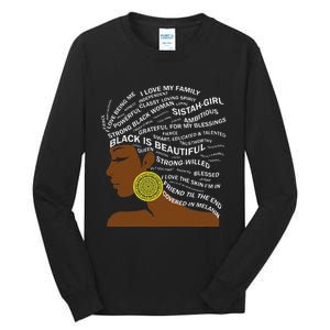 Black Is Beautiful Words In Natural Hair Afro Black Woman Tall Long Sleeve T-Shirt