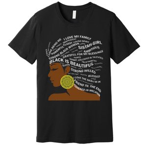 Black Is Beautiful Words In Natural Hair Afro Black Woman Premium T-Shirt