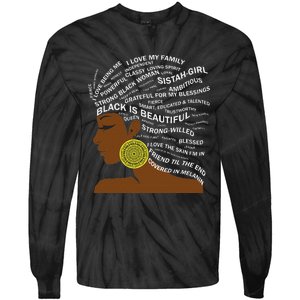 Black Is Beautiful Words In Natural Hair Afro Black Woman Tie-Dye Long Sleeve Shirt