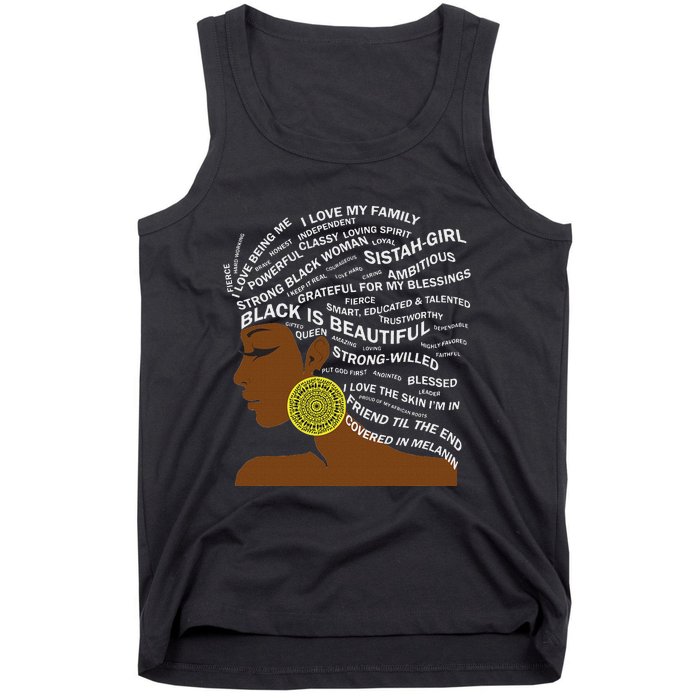 Black Is Beautiful Words In Natural Hair Afro Black Woman Tank Top