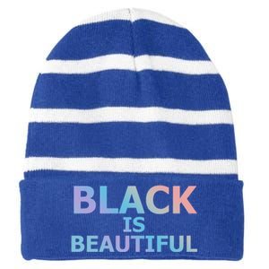 Black Is Beautiful Black History Month Proud Gift Striped Beanie with Solid Band