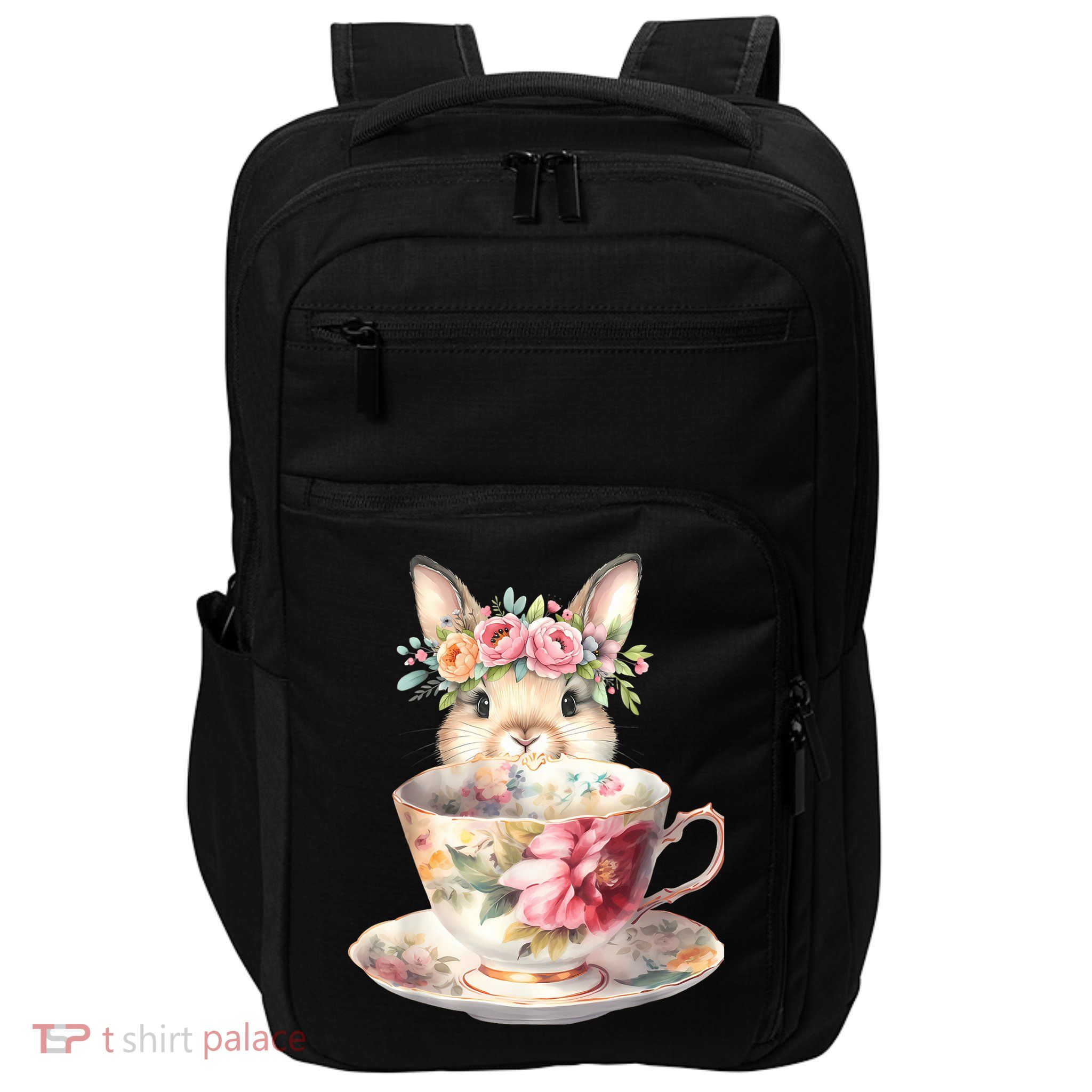 Bunny in Bloom Easter Tea Cup Chinoiserie Grandmillennial Impact Tech Backpack