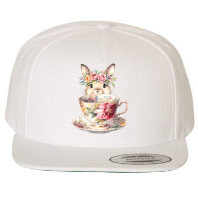 Bunny in Bloom Easter Tea Cup Chinoiserie Grandmillennial Wool Snapback Cap