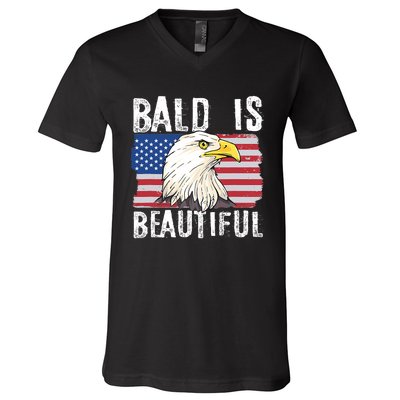 Bald Is Beautiful 4th Of July Independence Day Bald Eagle V-Neck T-Shirt