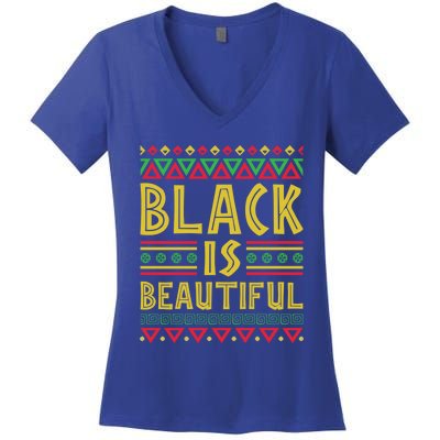 Black Is Beautiful Happy Kwanzaa Celebration Holiday Gift Women's V-Neck T-Shirt