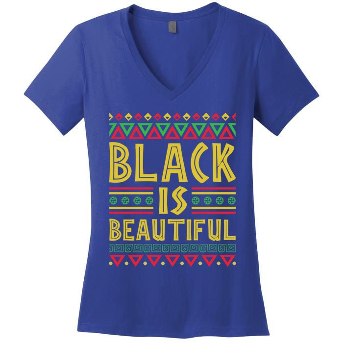 Black Is Beautiful Happy Kwanzaa Celebration Holiday Gift Women's V-Neck T-Shirt