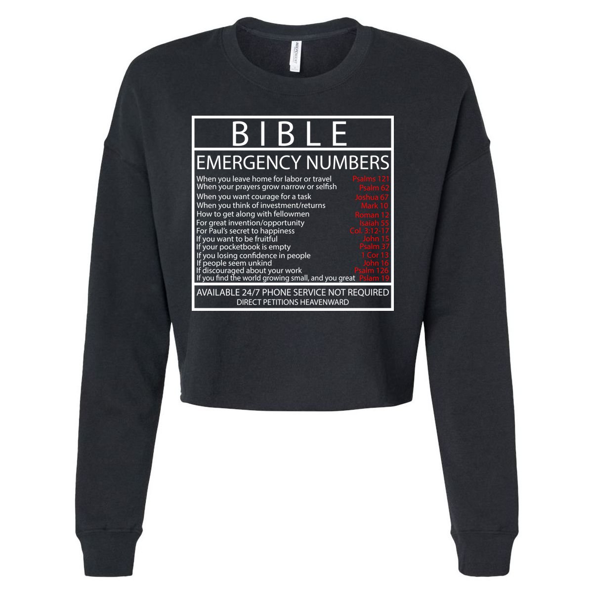 Bible Emergency Hotline Numbers Cropped Pullover Crew
