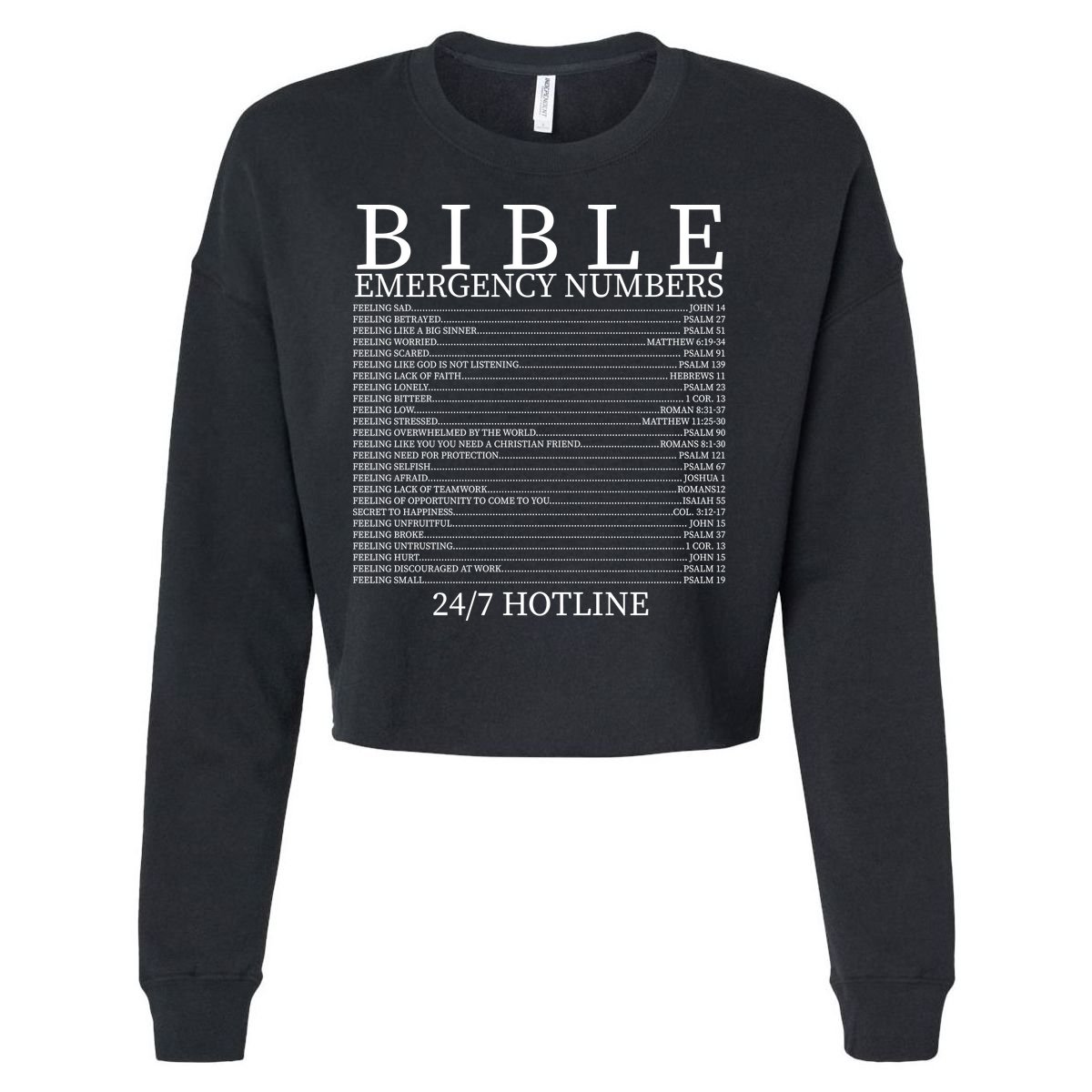 Bible Emergency Numbers Cropped Pullover Crew