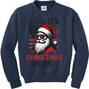 Bruh ItS Christmas In July Funny Summer Xmas American Flag Kids Sweatshirt